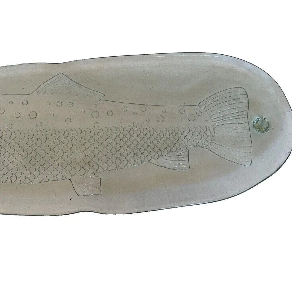 NEW Large Pottery Barn Serving Platter Fish Salmon Thick Green Glass Italy 23